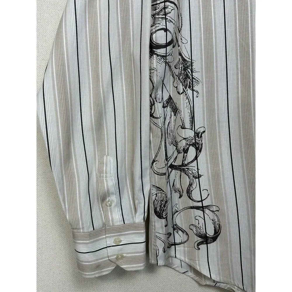 Revolve‎ Shirt Mens Tan Embellished Emroidered Button Long Sleeve Sz Lg Y2K